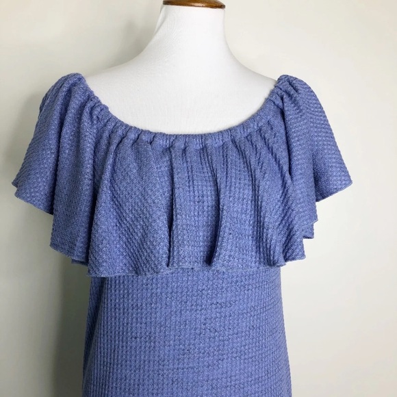 Lularoe Cici Dress Off The Shoulder Periwinkle Blue Waffle Knit Sz. L - Picture 8 of 10